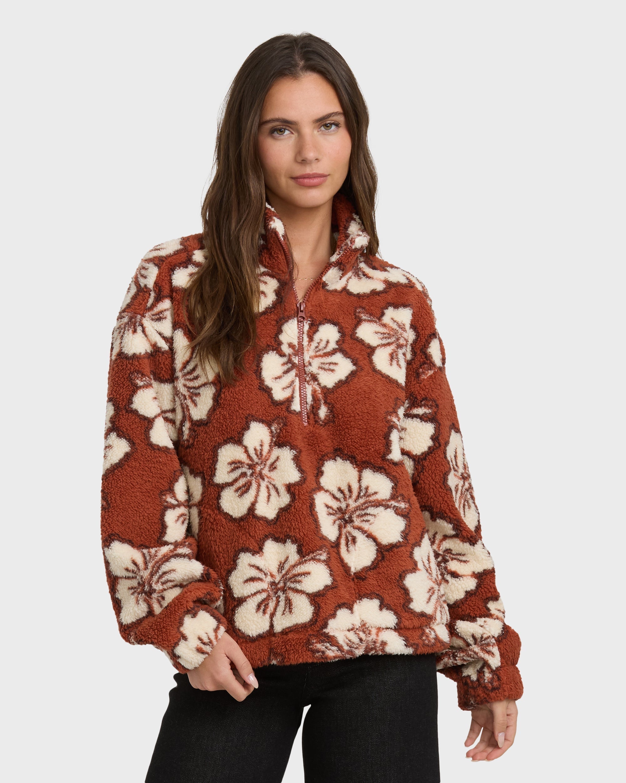 Billabong All The Time Sherpa Half Zip Sweatshirt - Sedona