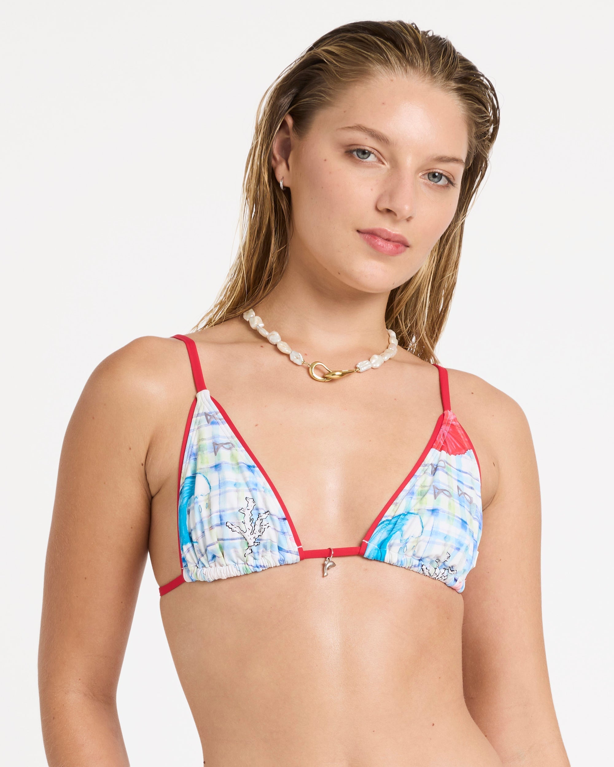 Billabong Lottie Hall Slide Tall Triangle Bikini Top - White Multi