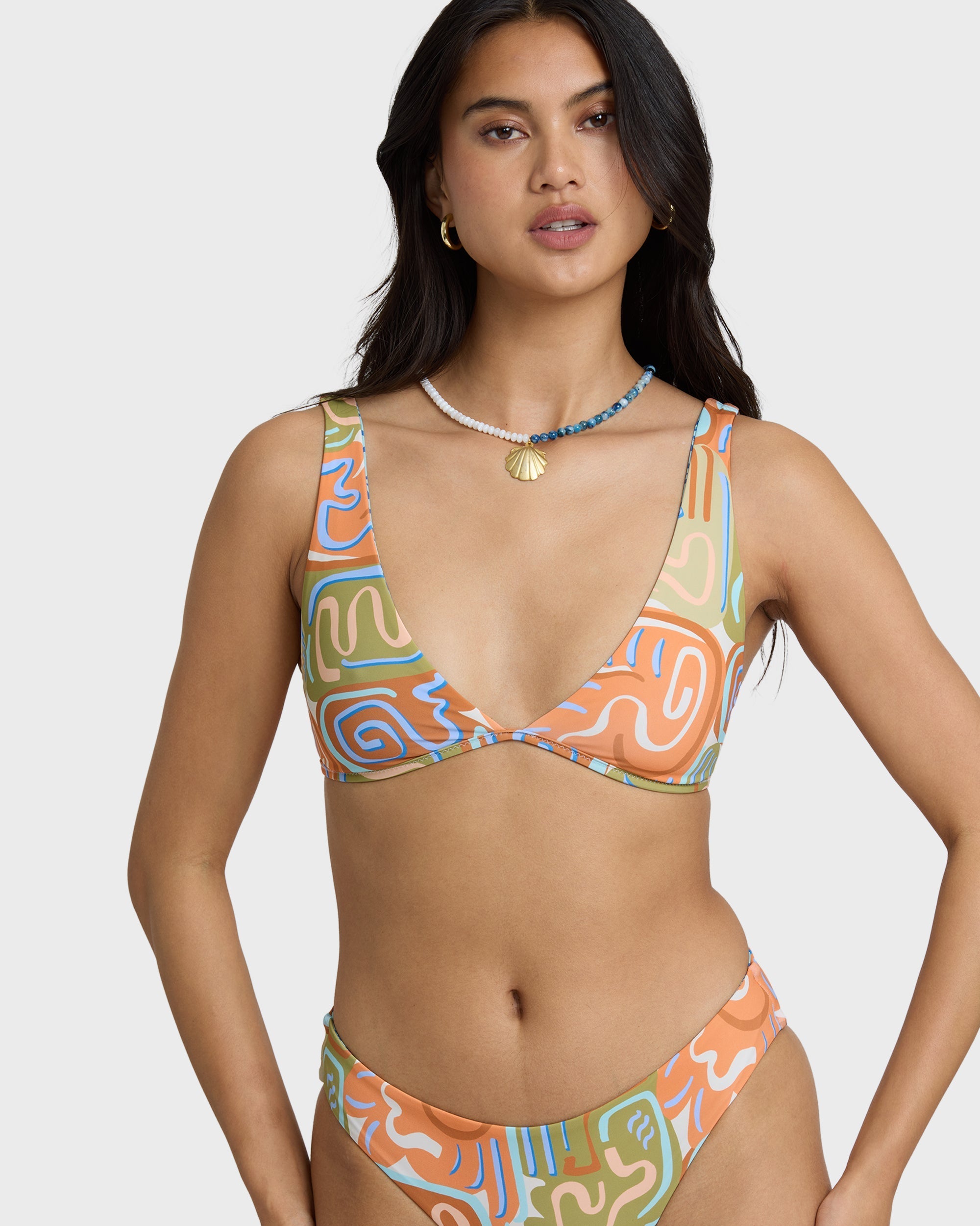 Billabong Le Surf Reversible Ava Tank Swim Tank Bikini Top - Orange Multi