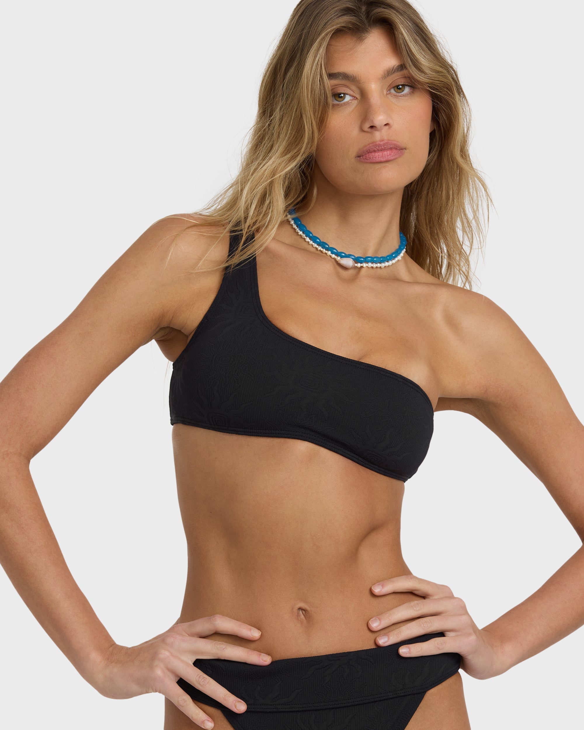 Billabong Laura Twisted Sun One-shoulder Tank Bikini Top - Black Pebble