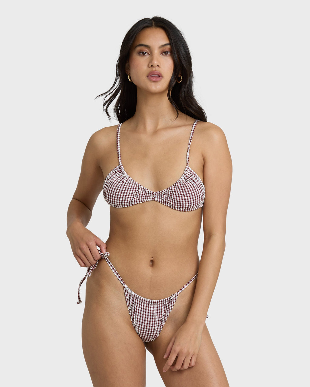 Billabong Mini Wave Check Teagan Bralette Bikini Top - Red Dahlia
