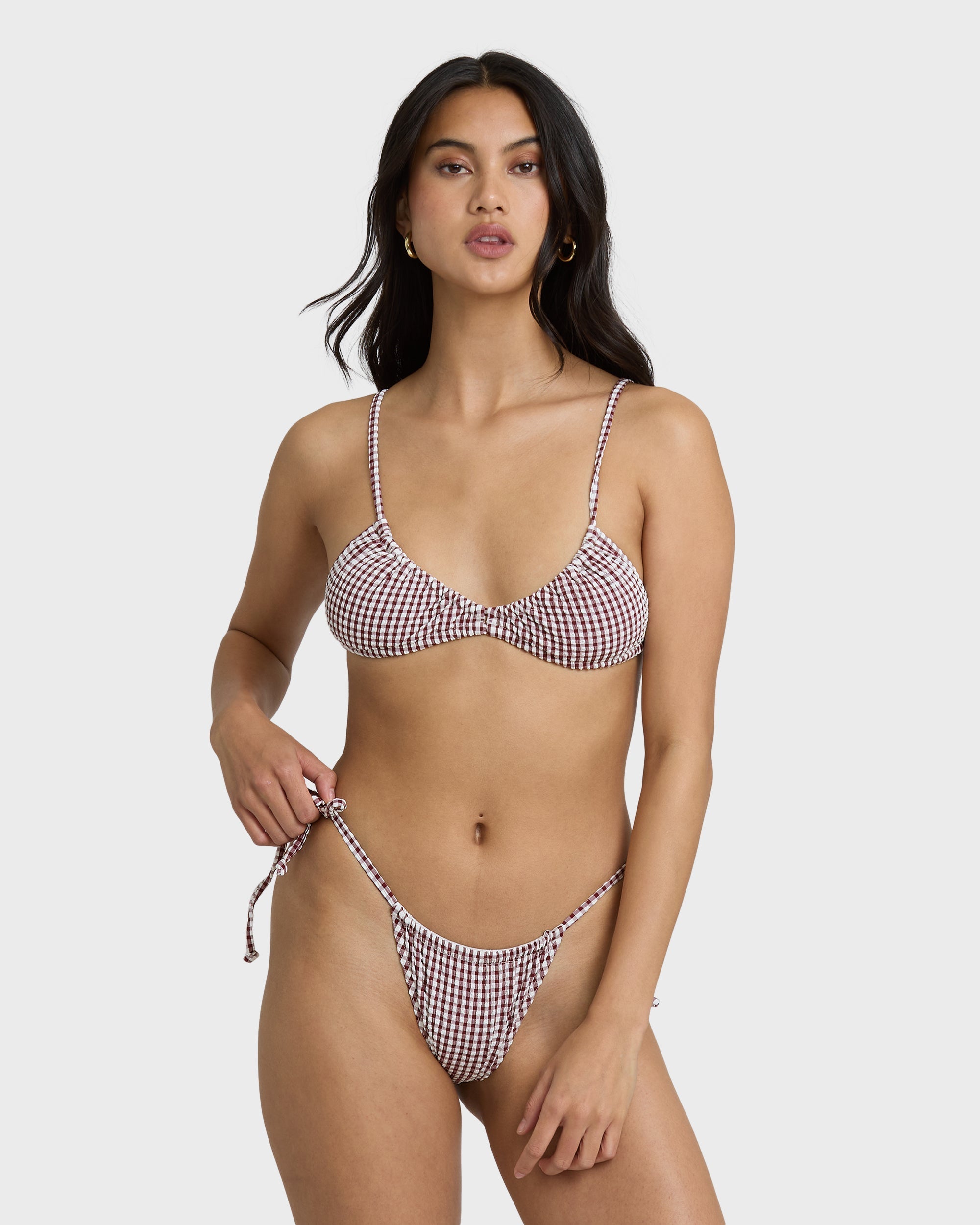 Billabong Mini Wave Check Teagan Bralette Bikini Top - Red Dahlia