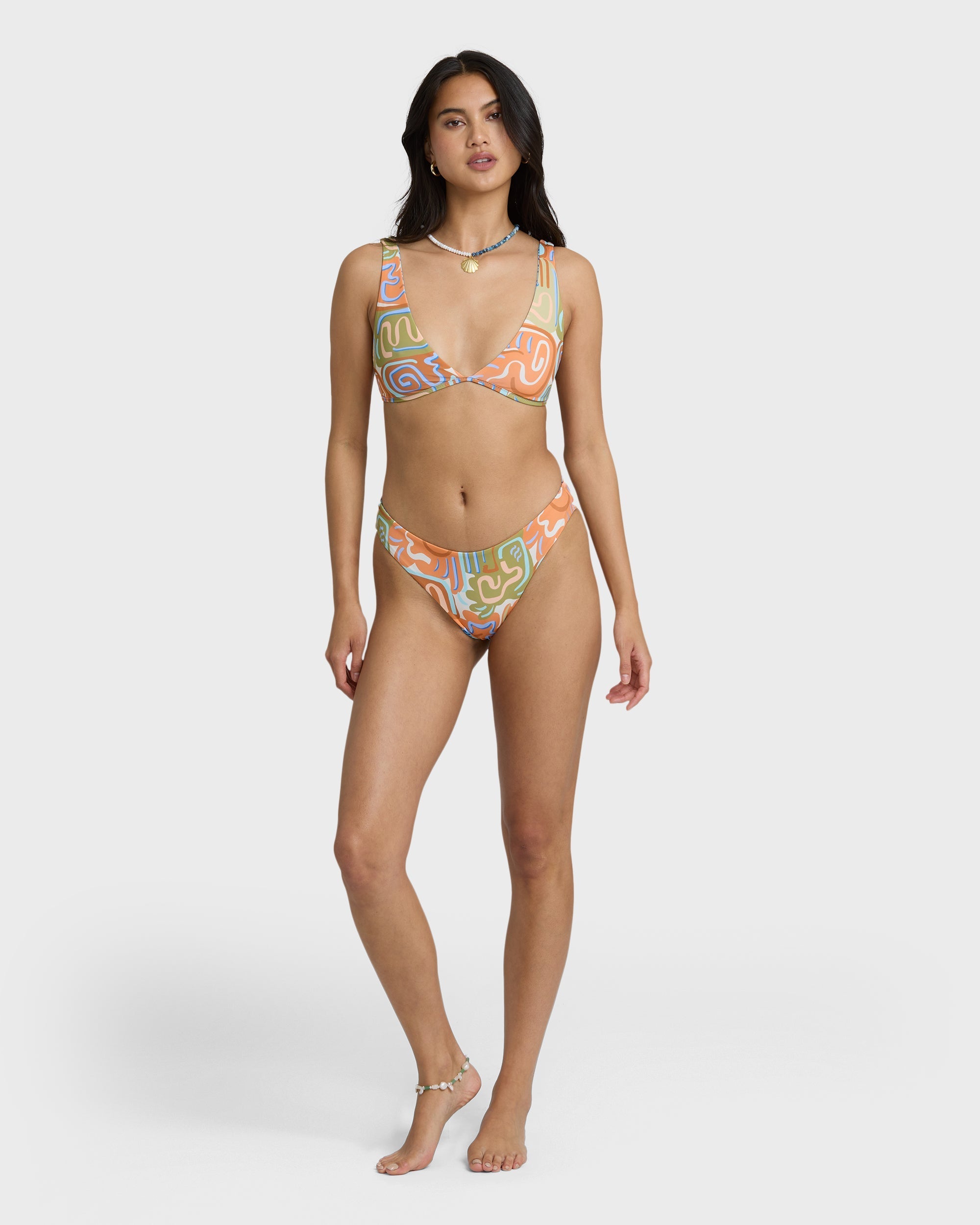 Billabong Le Surf Reversible Lowrider Full Bikini Bottom - Orange Multi