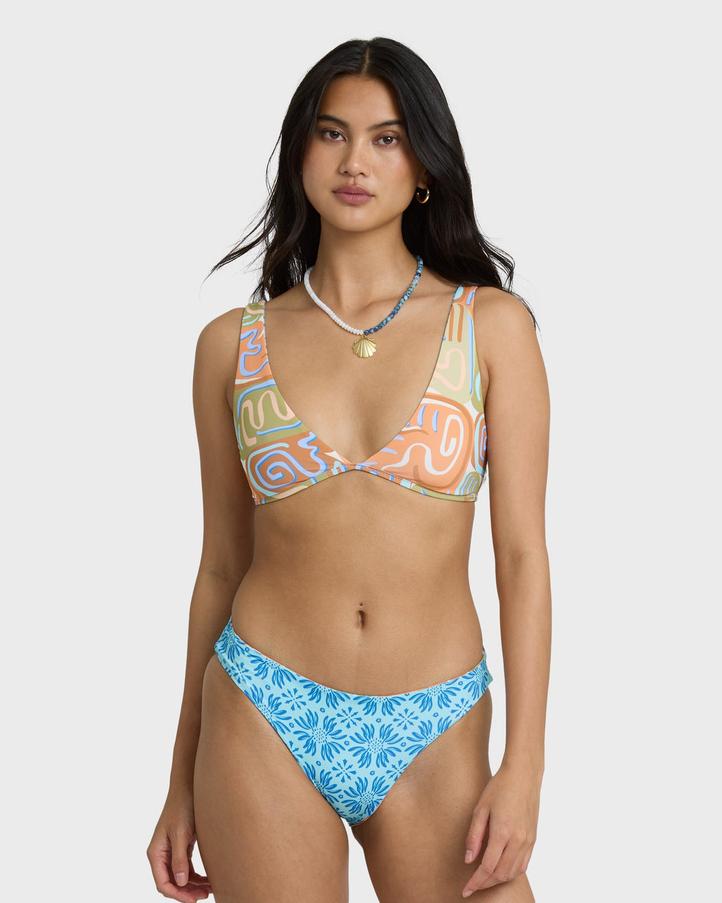 Billabong Le Surf Reversible Lowrider Full Bikini Bottom - Orange Multi