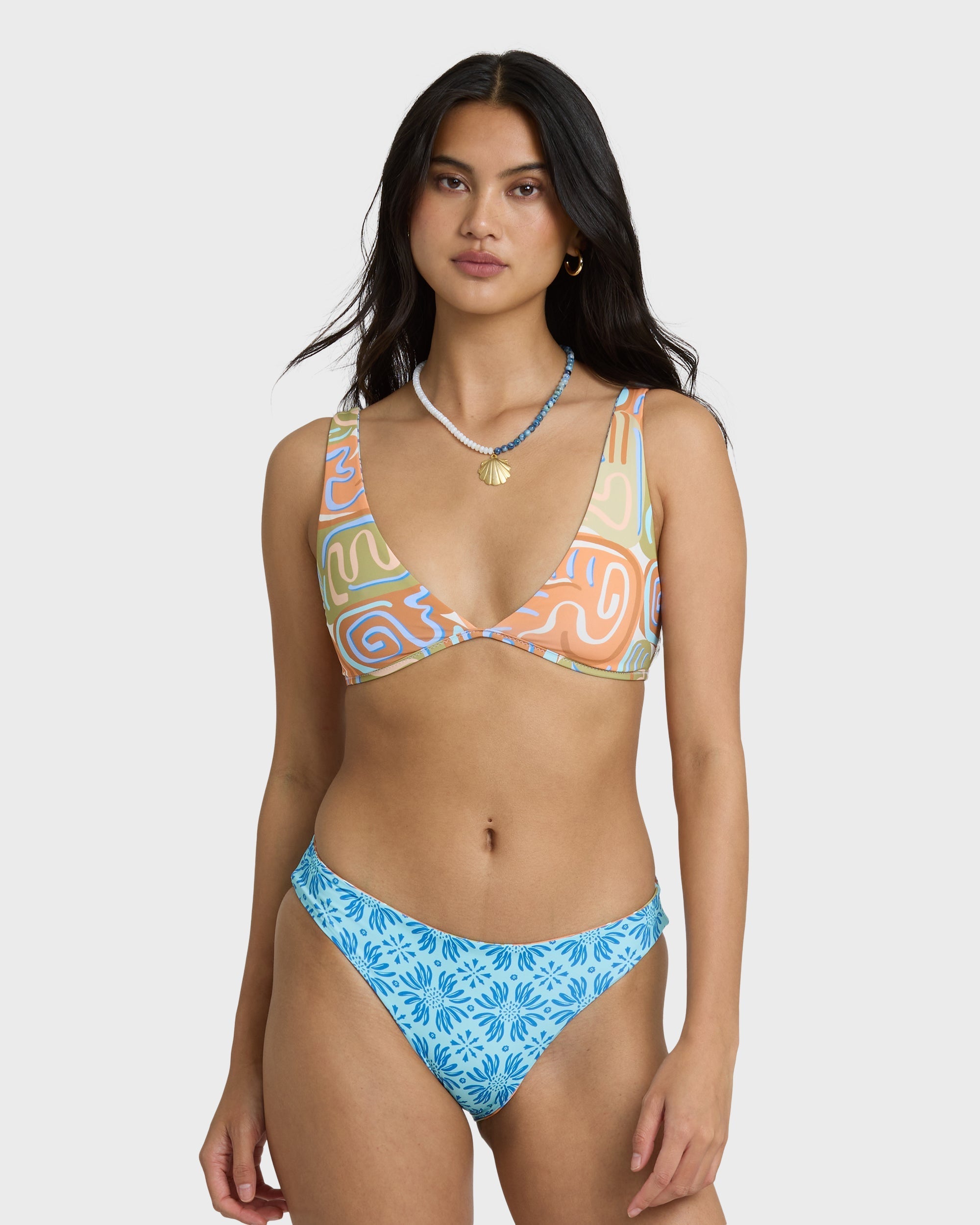 Billabong Le Surf Reversible Lowrider Full Bikini Bottom - Orange Multi