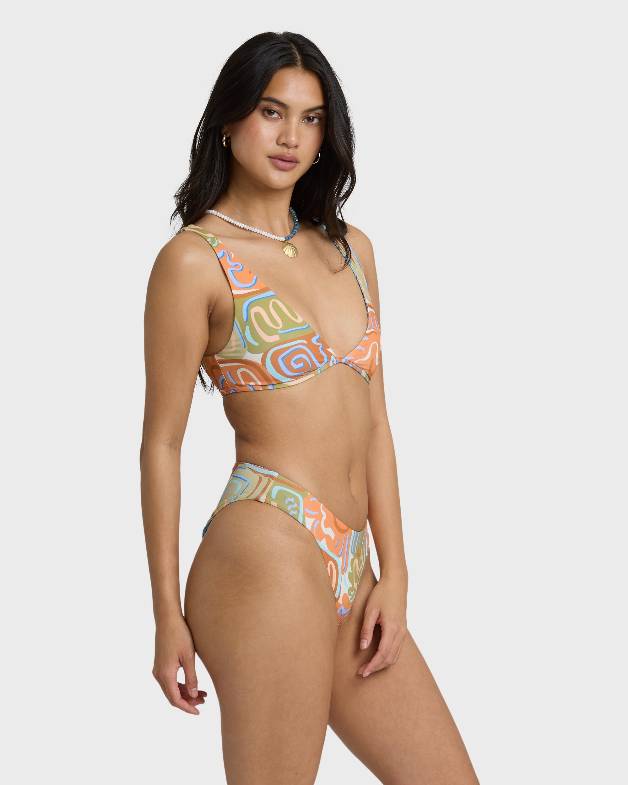 Billabong Le Surf Reversible Lowrider Full Bikini Bottom - Orange Multi