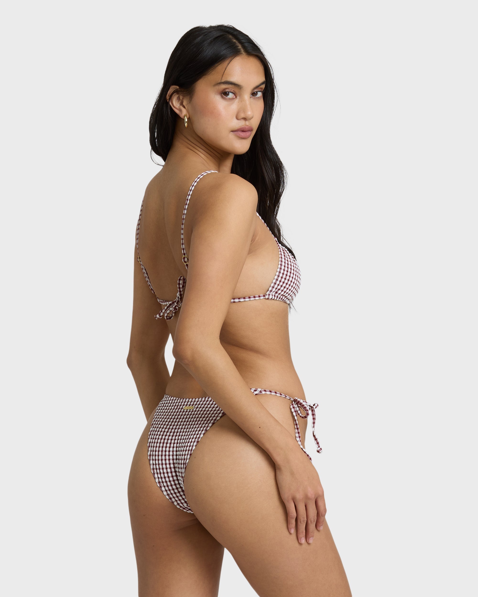 Billabong Mini Wave Check Low Tide Skimpy Bikini Bottom - Red Dahlia