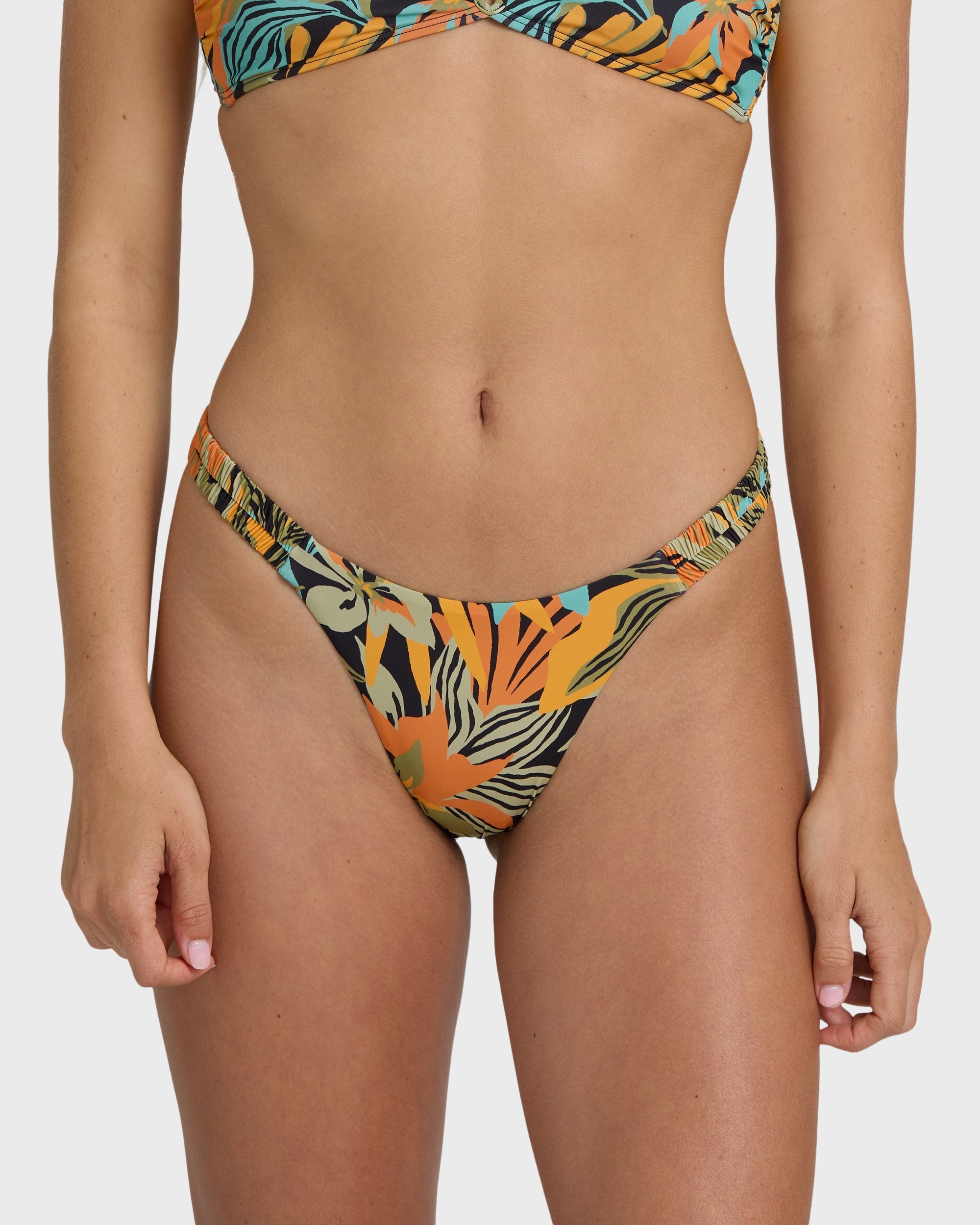 Billabong Des Tropiques Sunni Scrunch Tiny Bikini Bottom - Black Multi