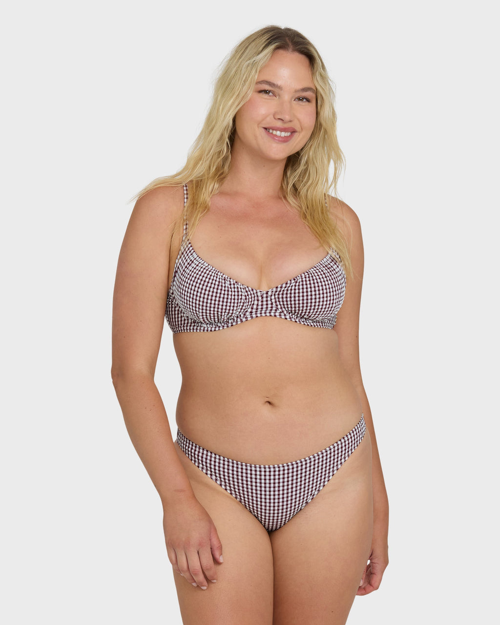 Billabong Mini Wave Check Tropic Medium Bikini Bottom - Red Dahlia