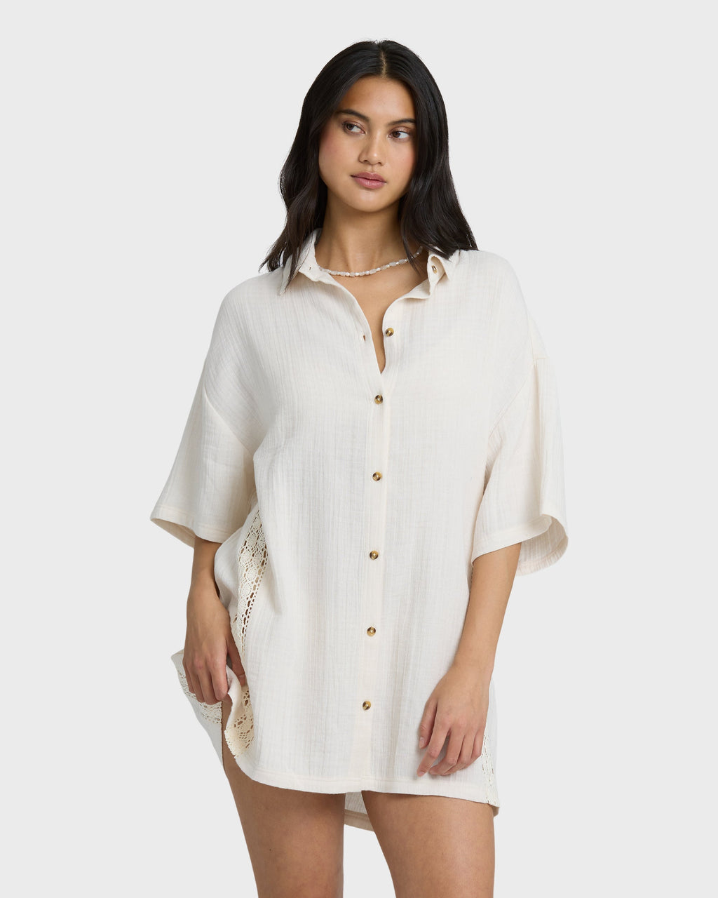 Billabong Feelin Fine Shirt Dress - White Cap