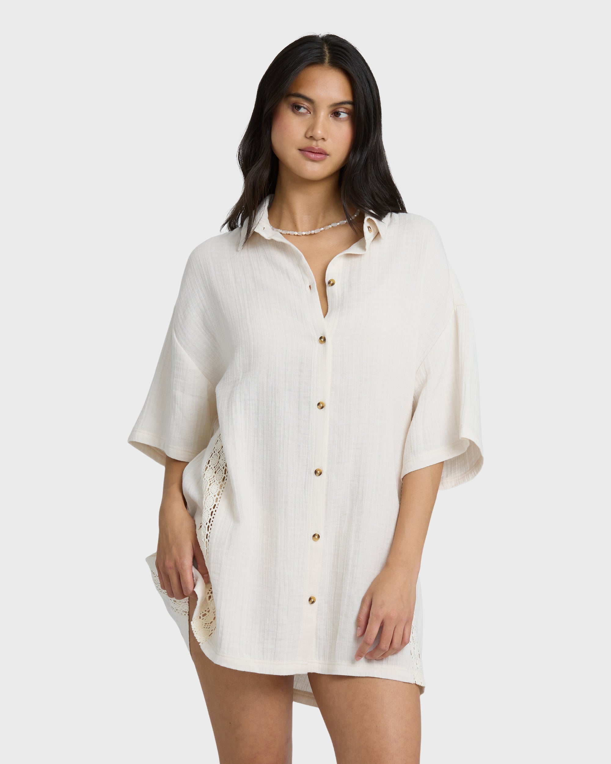 Billabong Feelin Fine Shirt Dress - White Cap