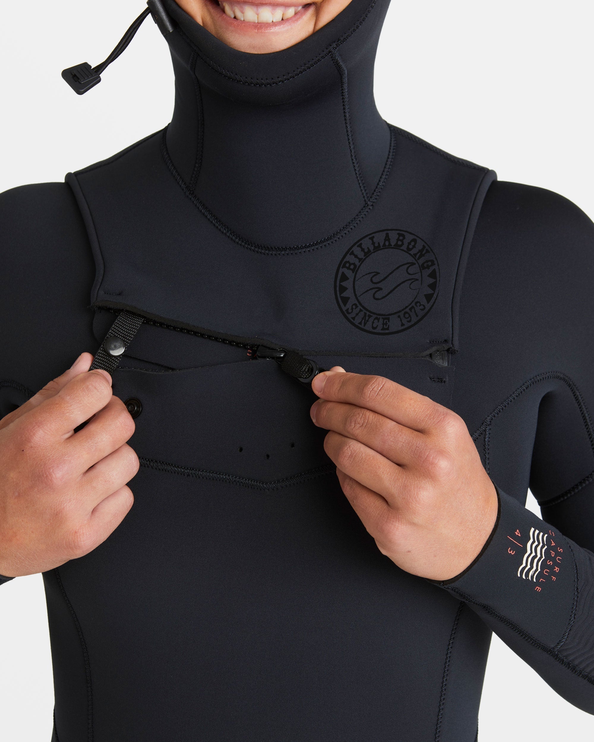 Billabong 4/3mm Salty Dayz Natural Upcycler GBS Chest Zip Hooded Wetsuit - Black