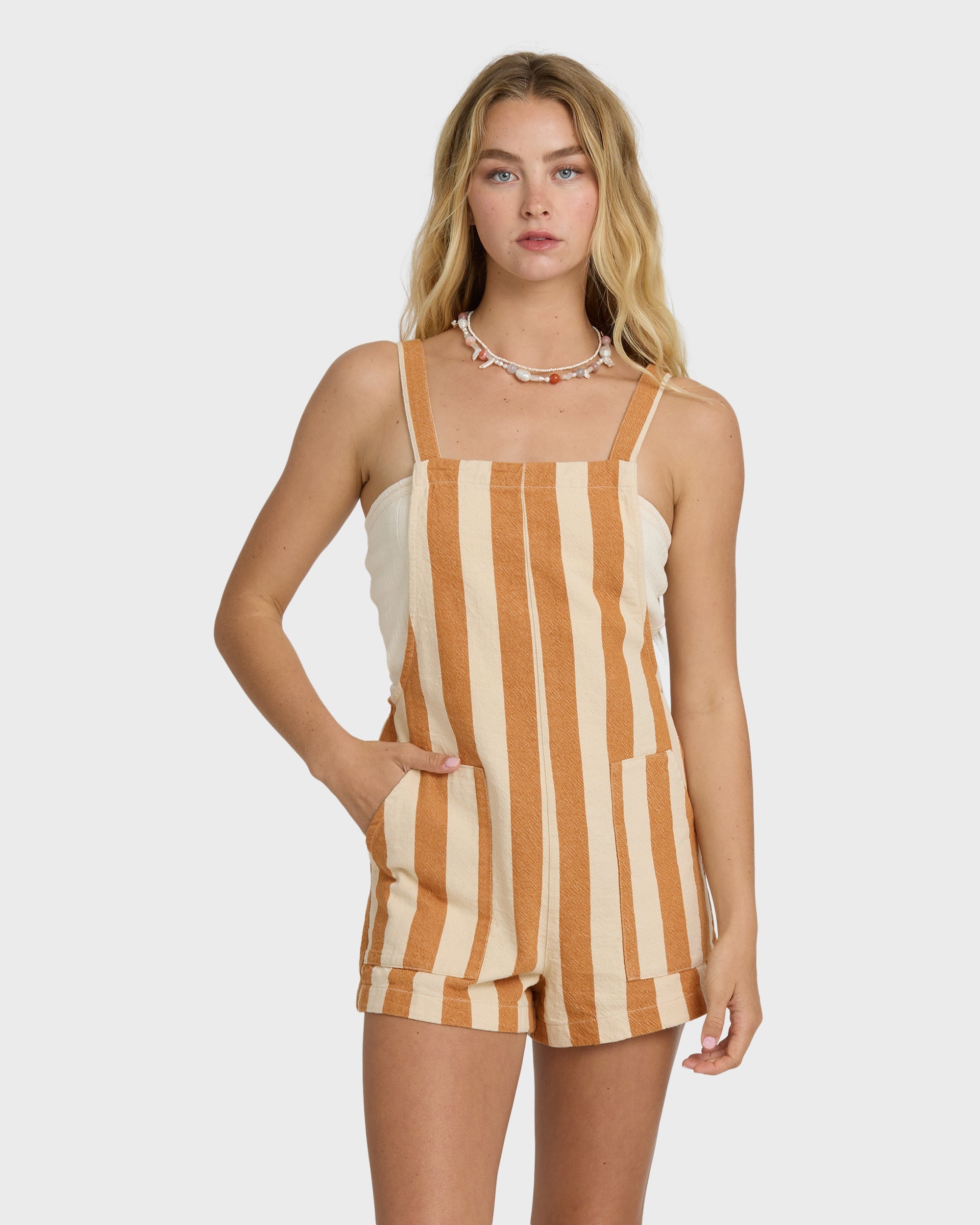 Billabong Beach Crush Yarn-Dyed Overalls - Caramel Cafe