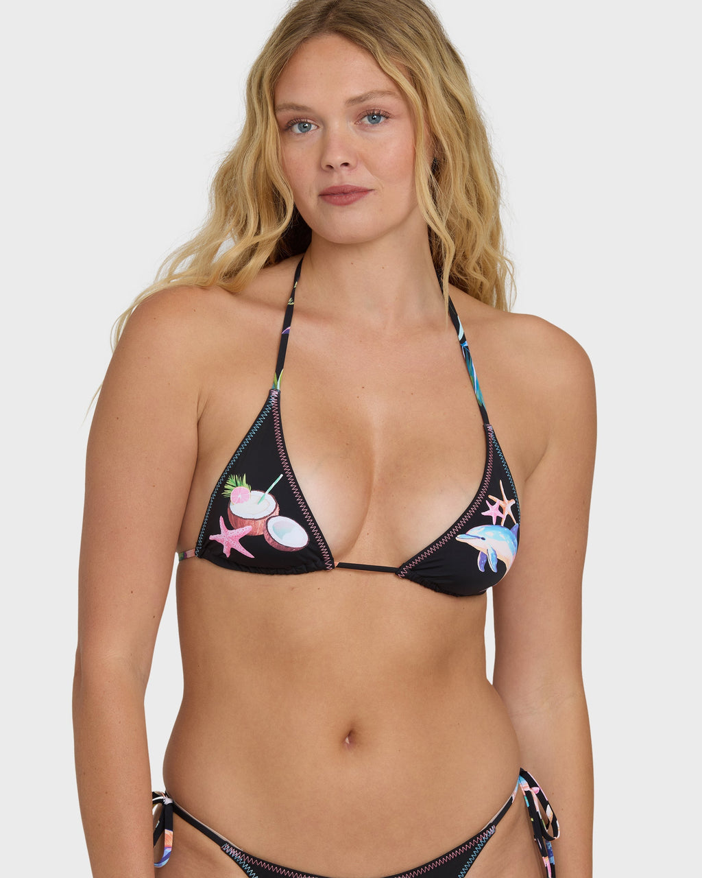 Billabong Party Wave Multi Triangle Bikini Top - Black Pebble