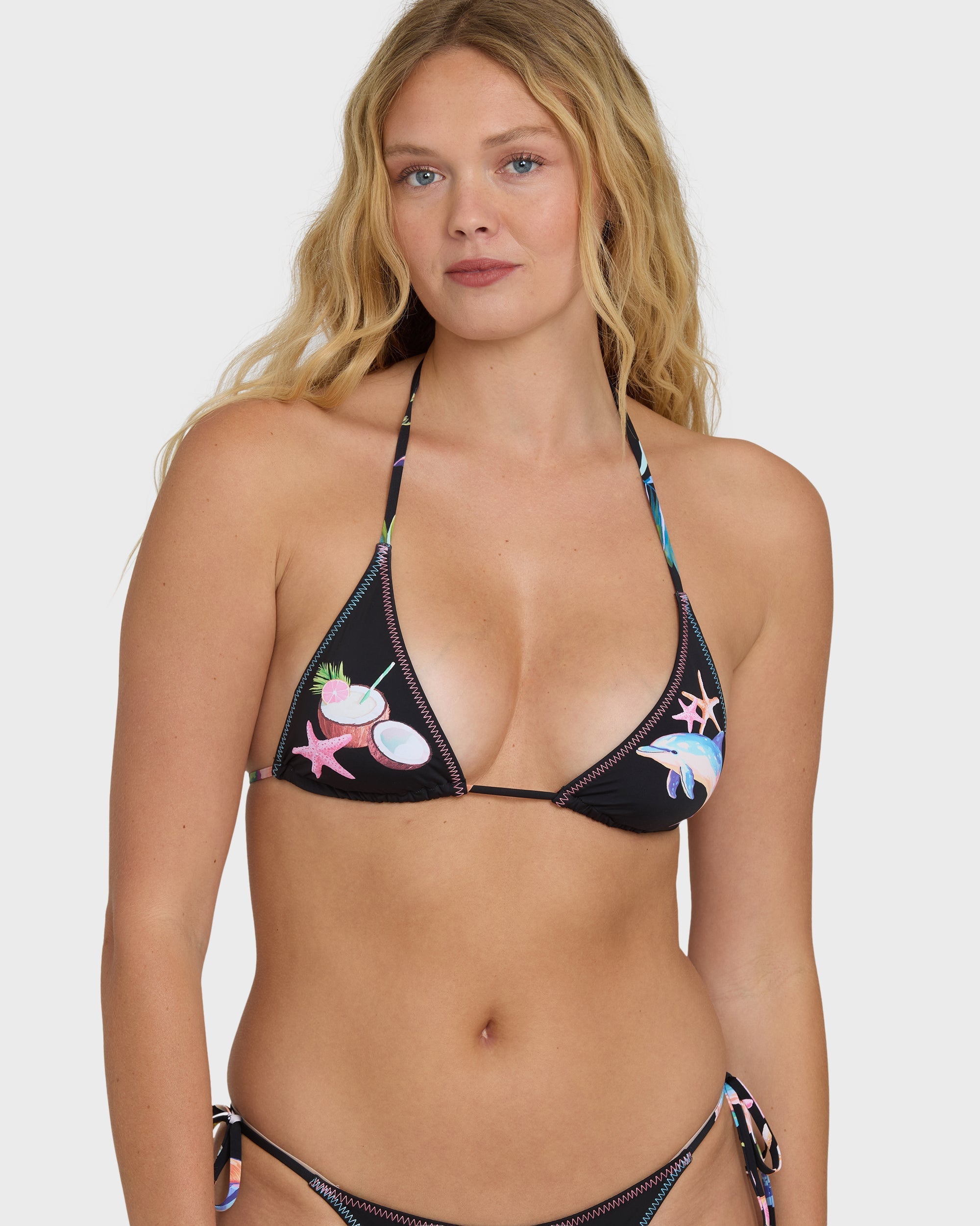 Billabong Party Wave Multi Triangle Bikini Top - Black Pebble