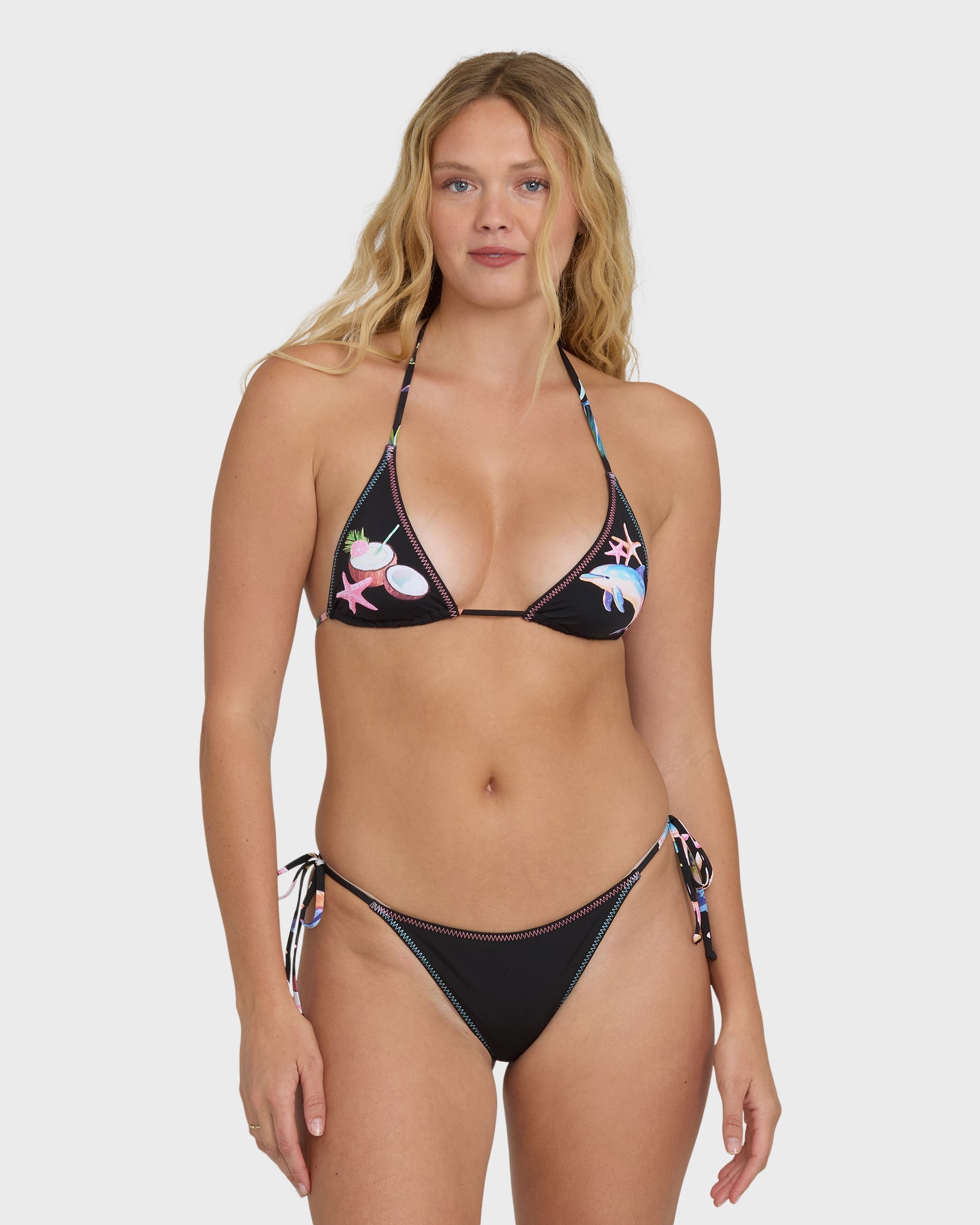 Billabong Party Wave Tie-Side Tanga Bikini Bottoms - Black Pebble
