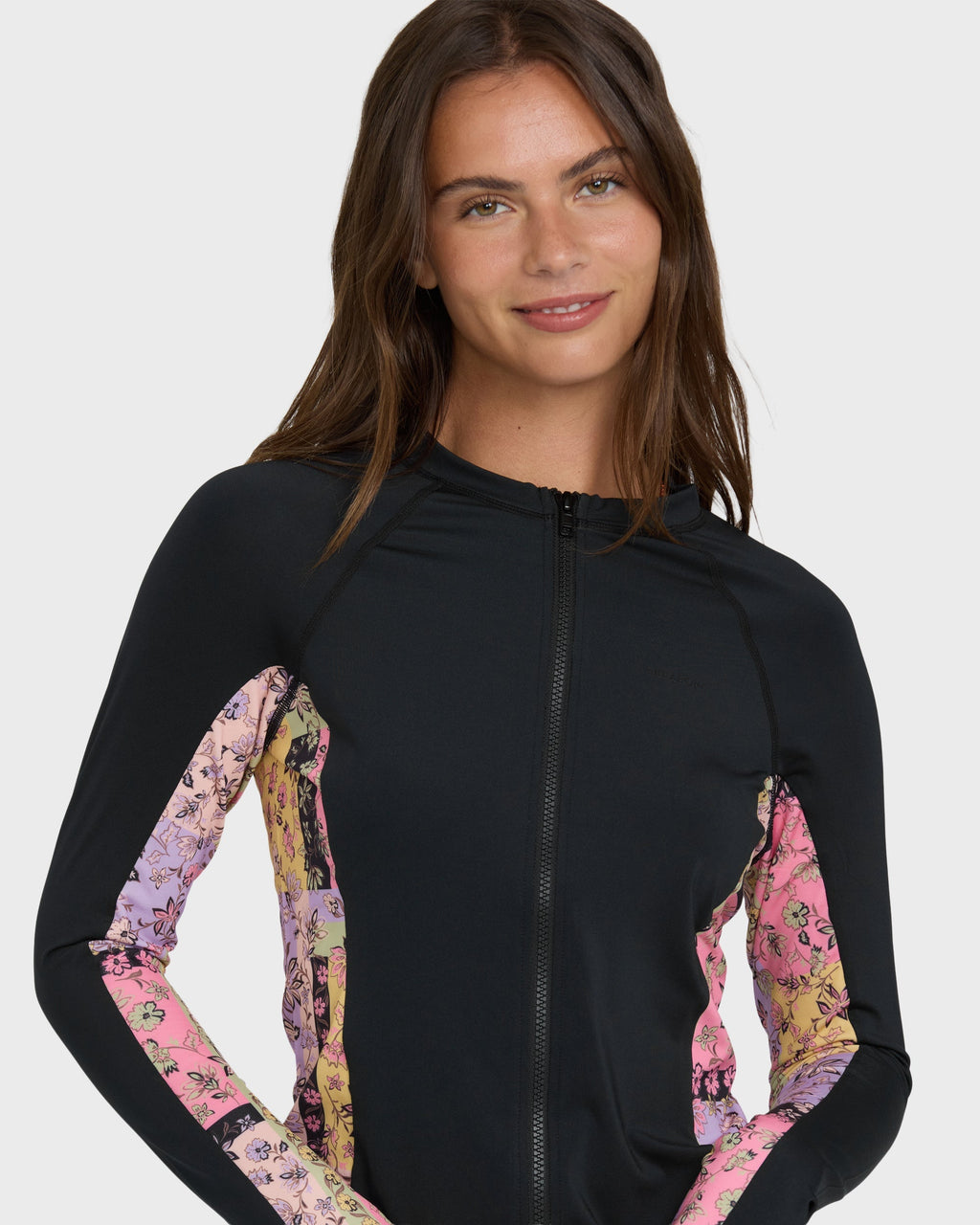 Billabong Dreamy Daze Zip Front Long Sleeve Rashguard - Black Pebble