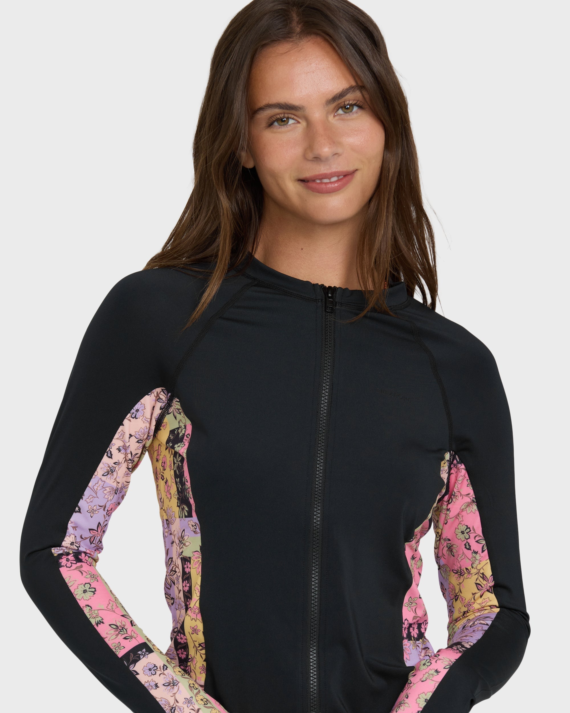Billabong Dreamy Daze Zip Front Long Sleeve Rashguard - Black Pebble