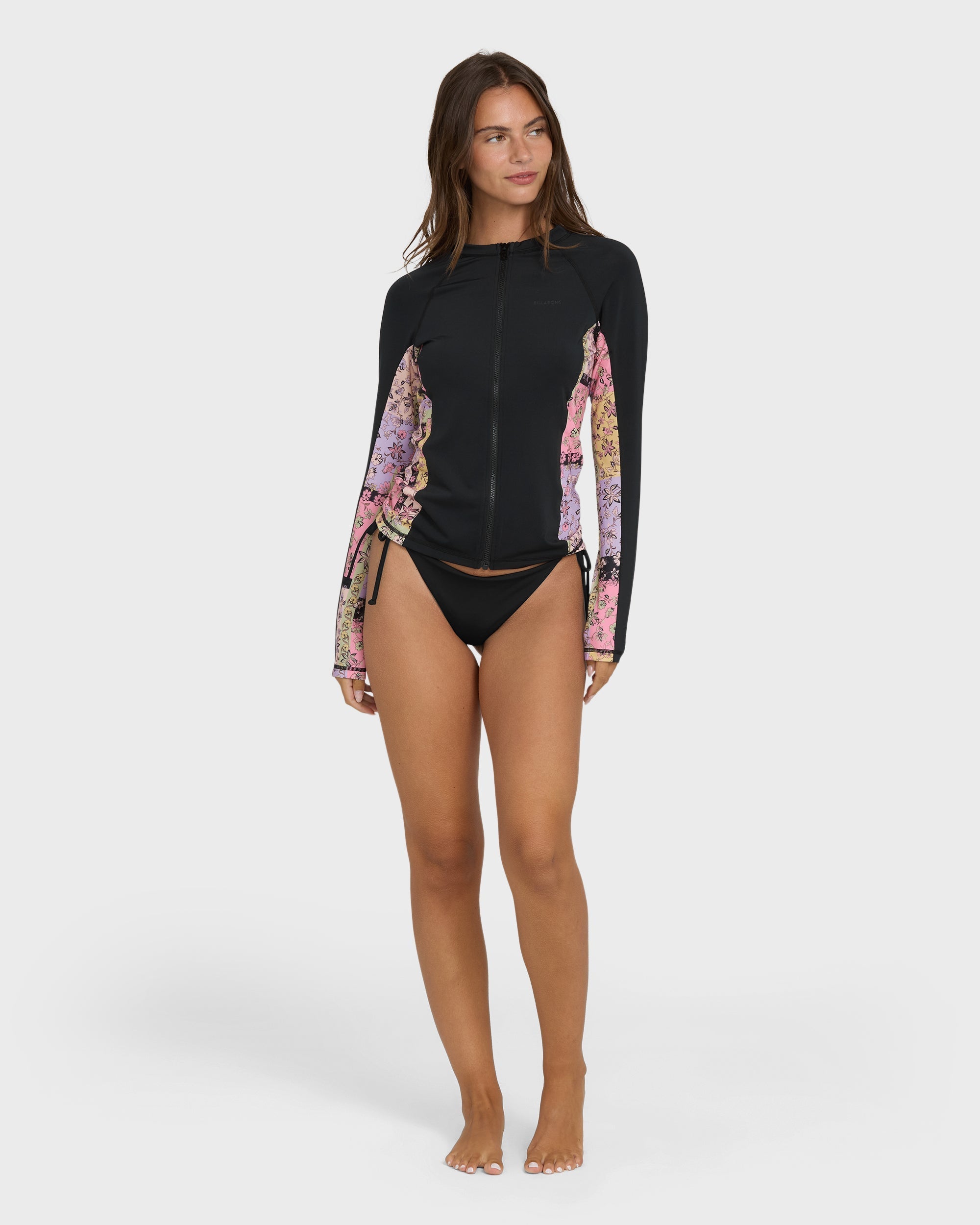 Billabong Dreamy Daze Zip Front Long Sleeve Rashguard - Black Pebble