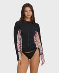 Billabong Dreamy Daze Zip Front Long Sleeve Rashguard - Black Pebble