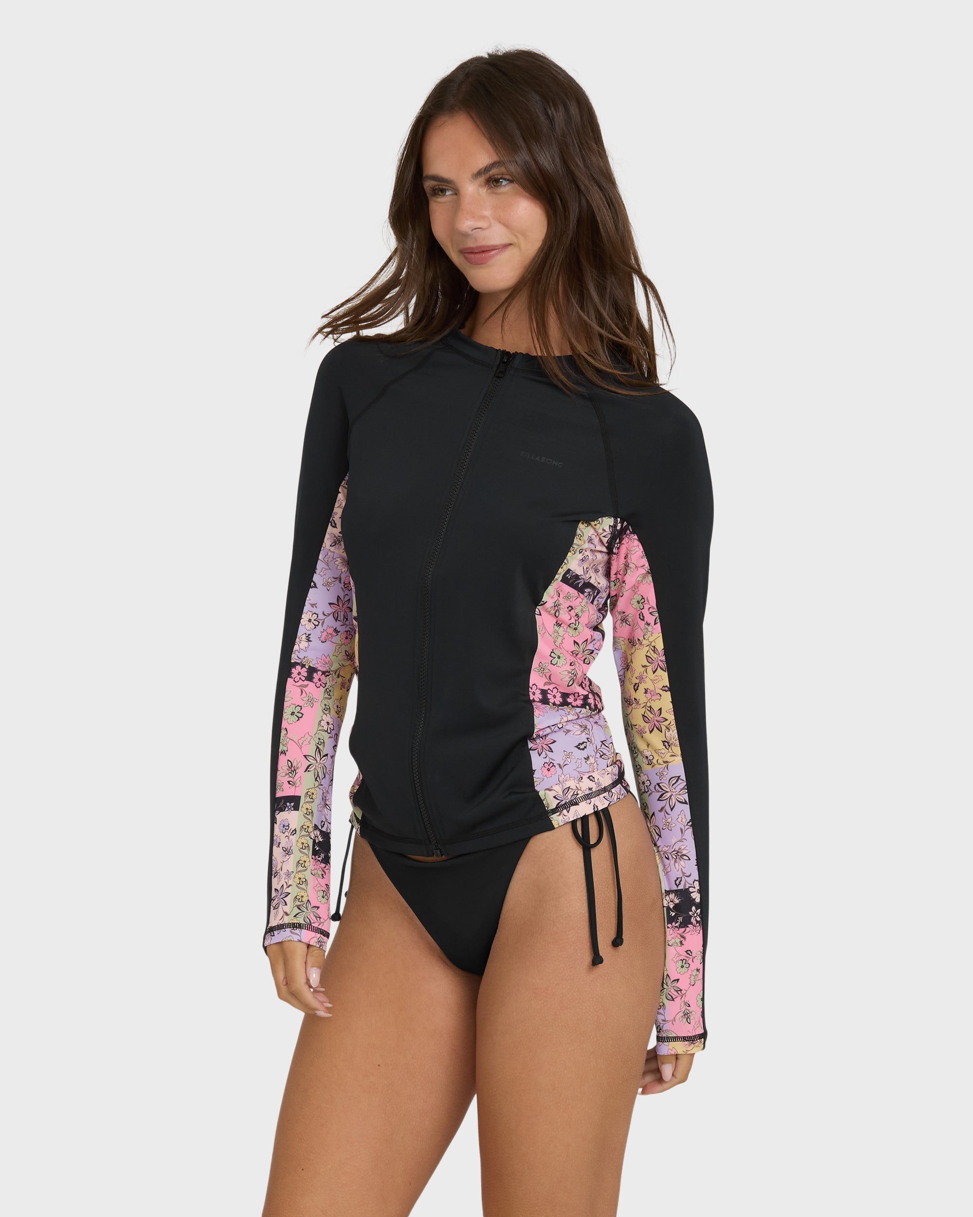 Billabong Dreamy Daze Zip Front Long Sleeve Rashguard - Black Pebble