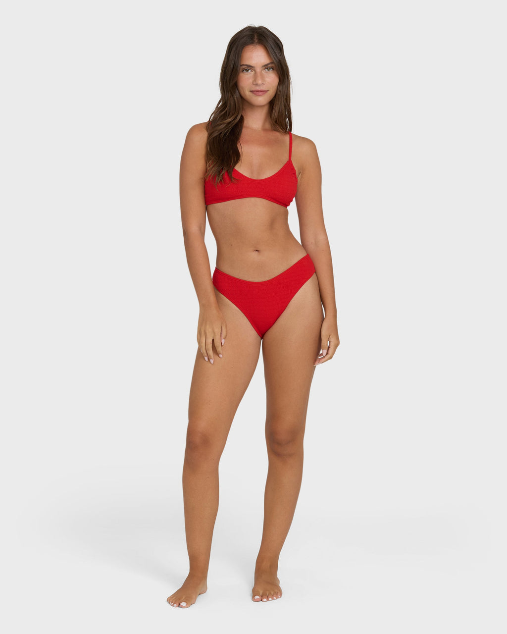 Billabong Rising Tide Ruched V Bralette Bikini Top - Fiesta Red