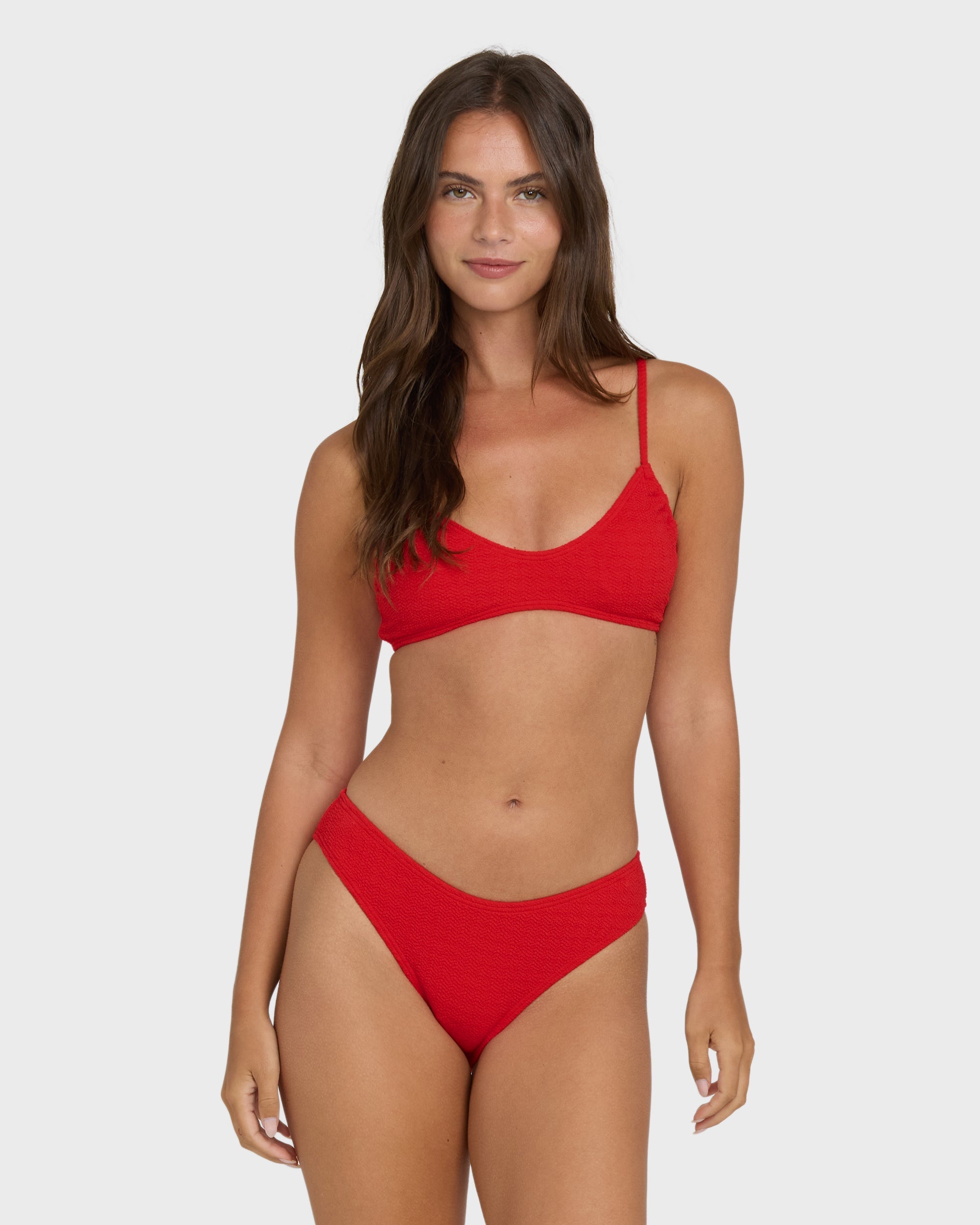 Billabong Rising Tide Ruched V Bralette Bikini Top - Fiesta Red
