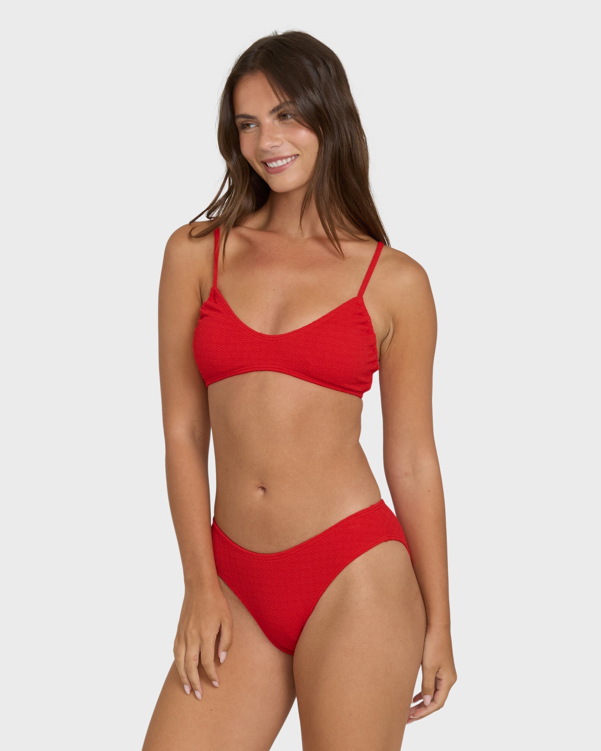 Billabong Rising Tide Ruched V Bralette Bikini Top - Fiesta Red
