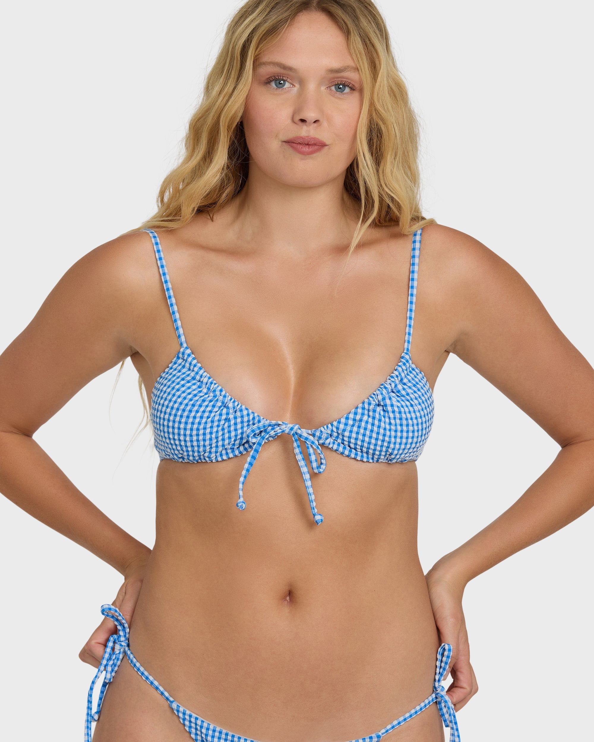 Billabong Mini Wave Check Cara Bralette Bikini Top - True Blue