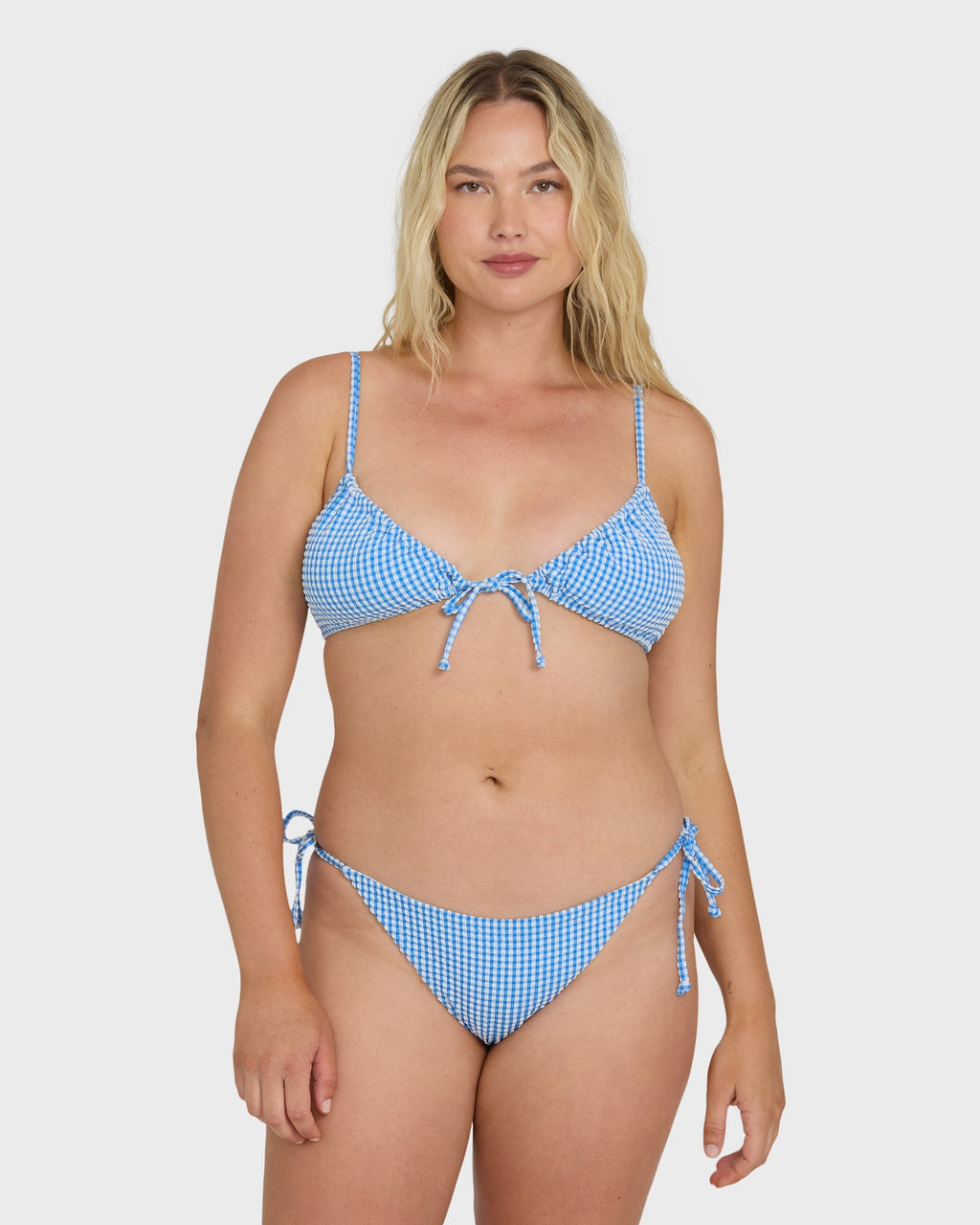 Billabong Mini Wave Check Tie-Side Tanga Bikini Bottoms - True Blue