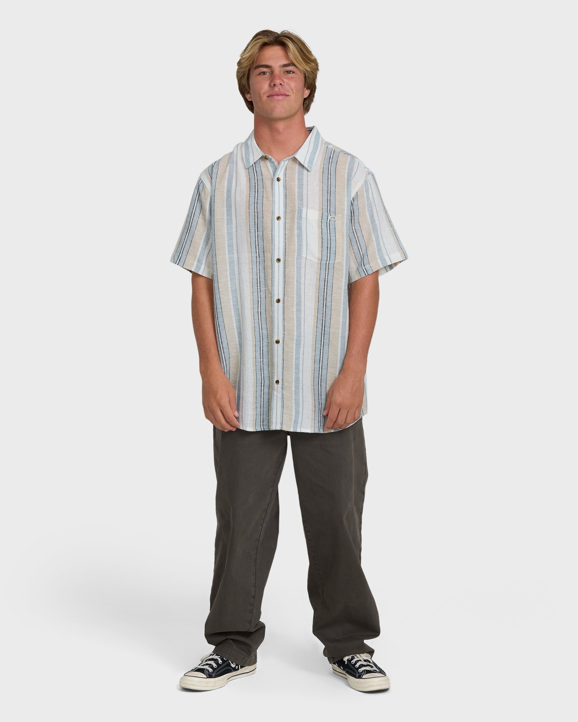 Billabong All Day Stripe Short Sleeve Shirt - Blue/White