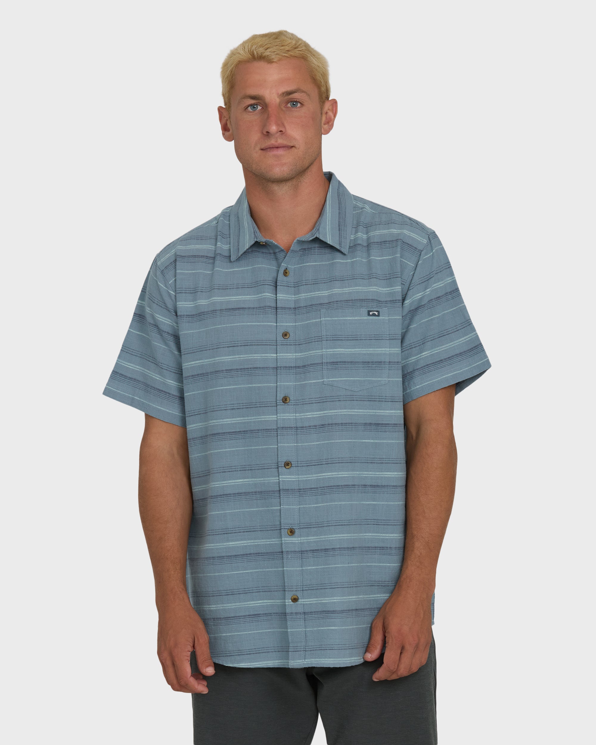 Billabong All Day Stripe Short Sleeve Shirt - Blue Fog
