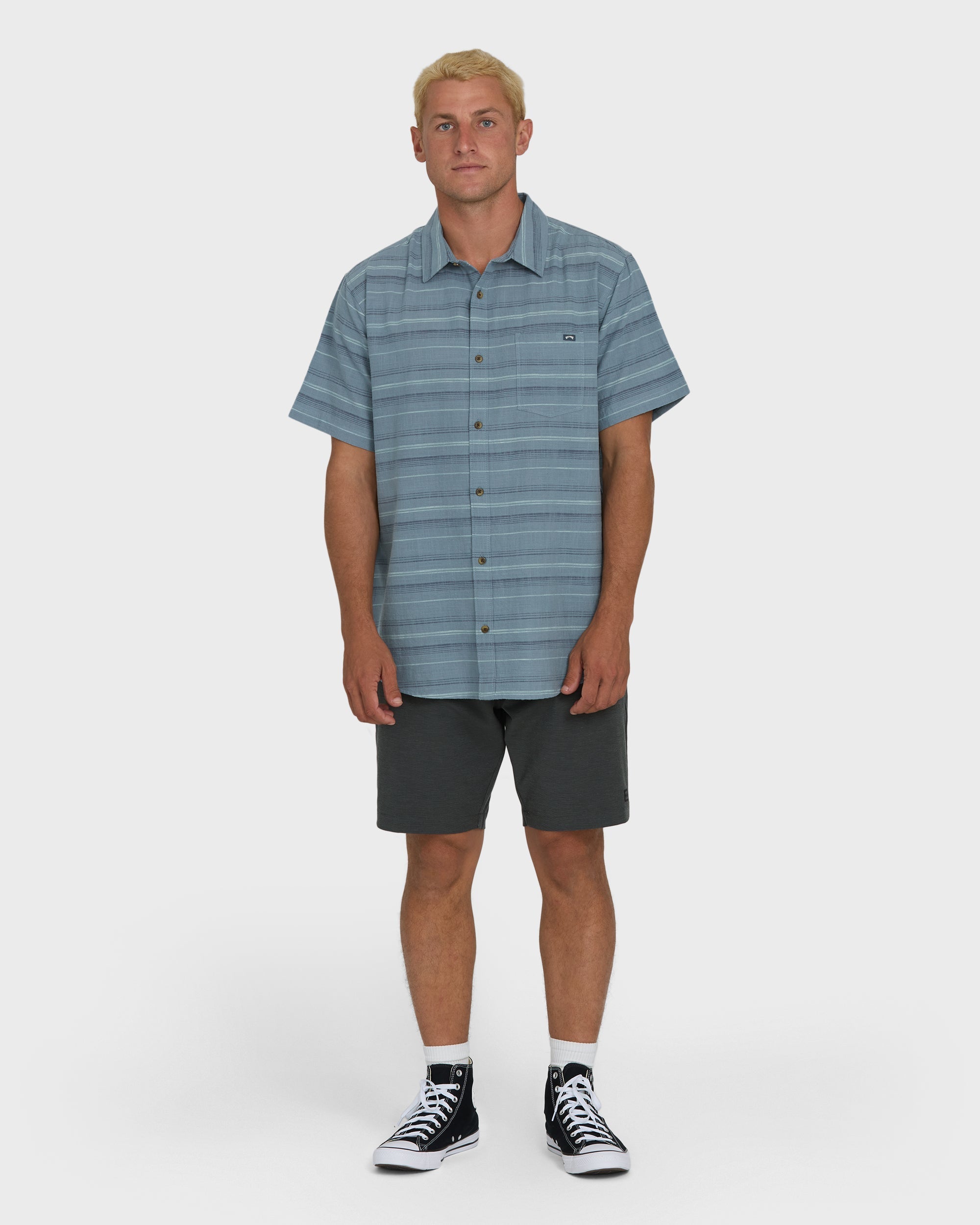 Billabong All Day Stripe Short Sleeve Shirt - Blue Fog