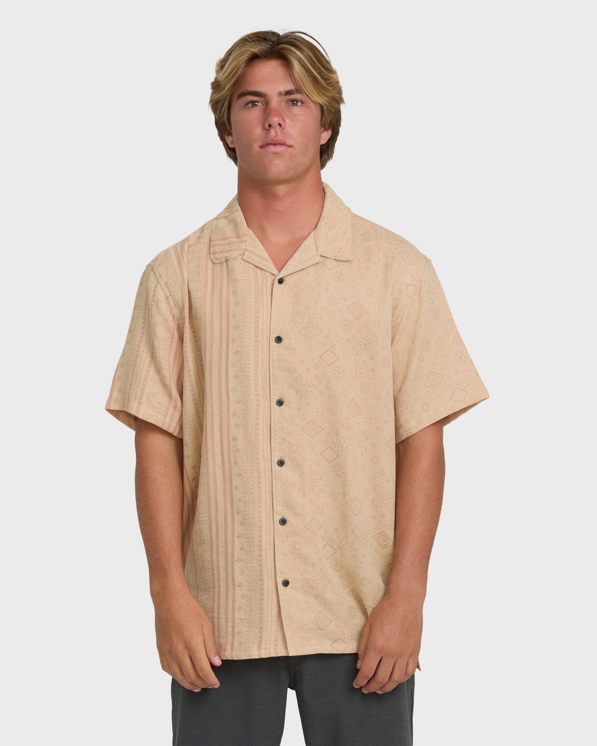Billabong Garage Nashua Jacquard Short Sleeve Woven Shirt - Oatmeal