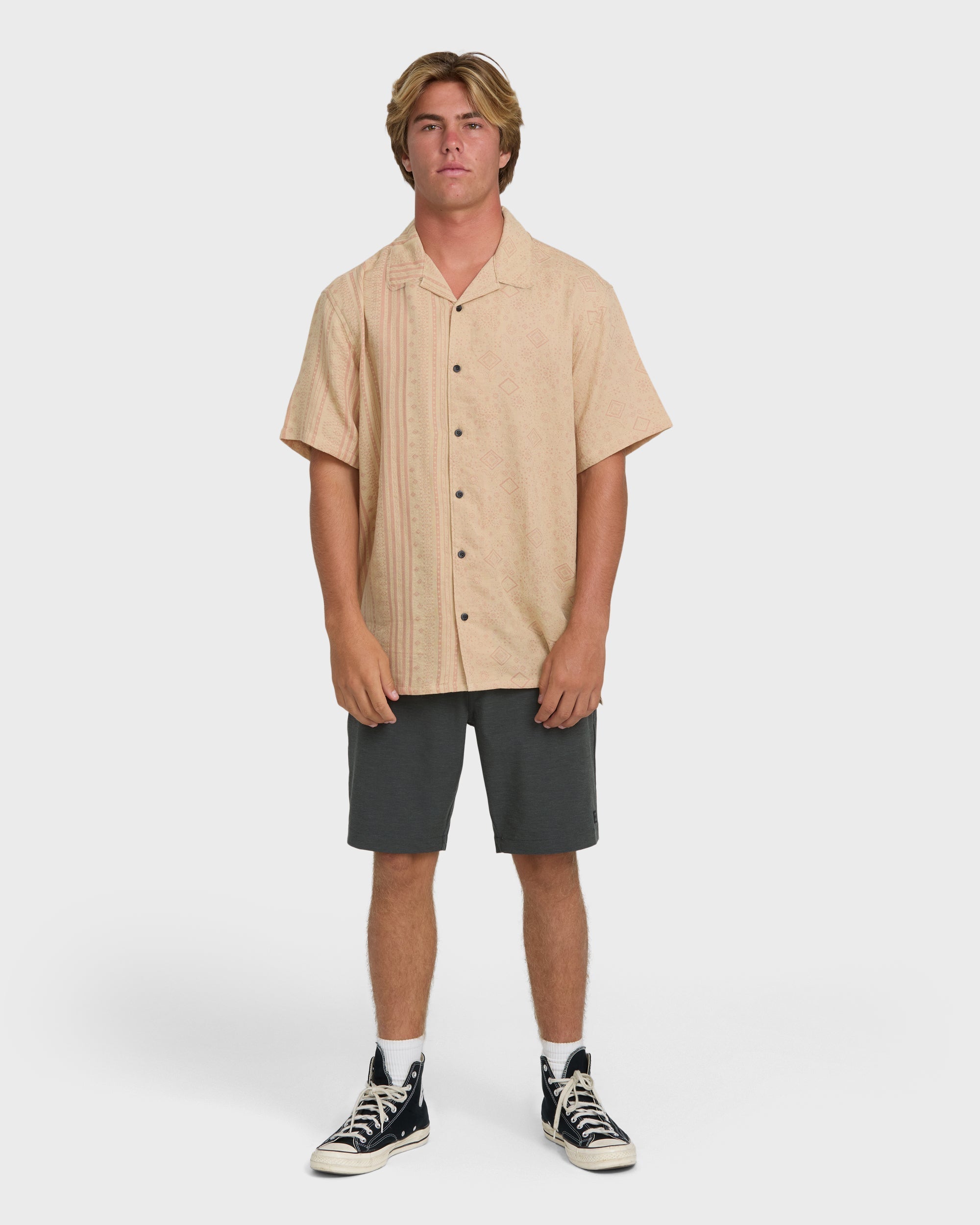 Billabong Garage Nashua Jacquard Short Sleeve Woven Shirt - Oatmeal