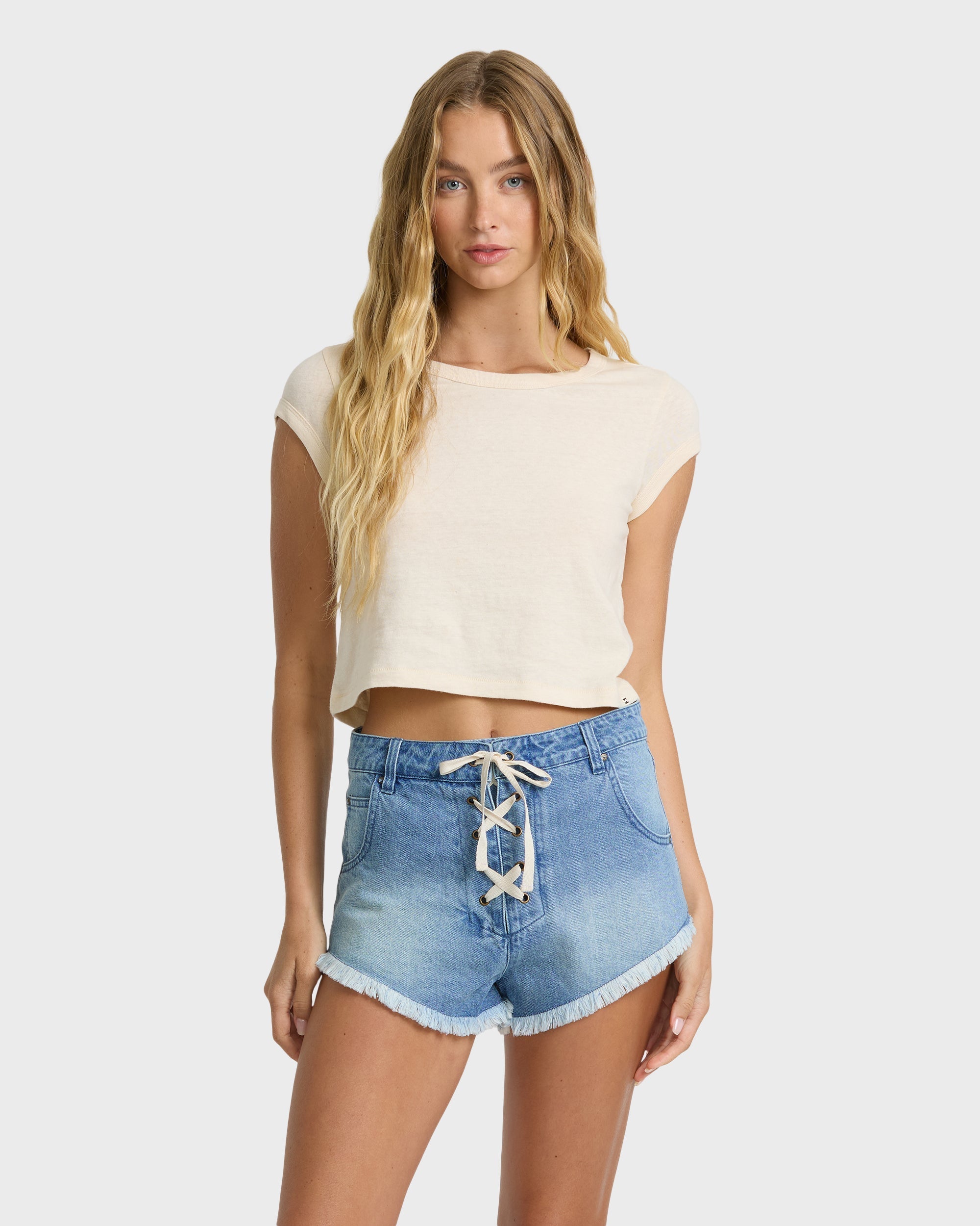 Billabong Beach Dreamin Denim Shorts - Faded Indigo Fray
