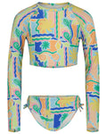 Billabong Girls Sol Playa Crop Rashguard Swimsuit Set