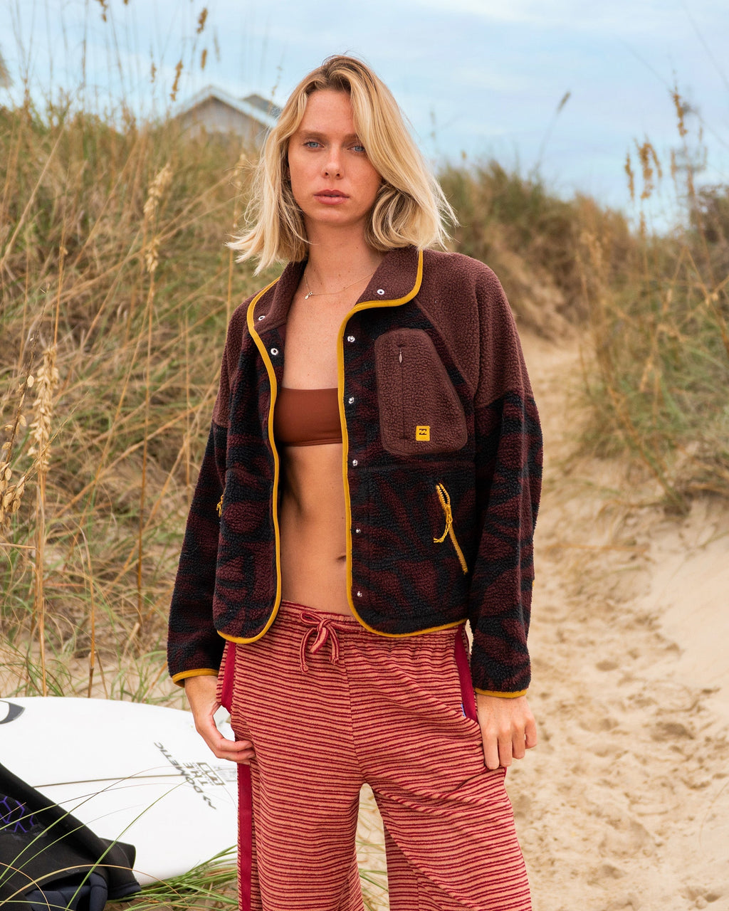 Billabong A/Div Popoyo Snap Up Sherpa Fleece Jacket - Teak
