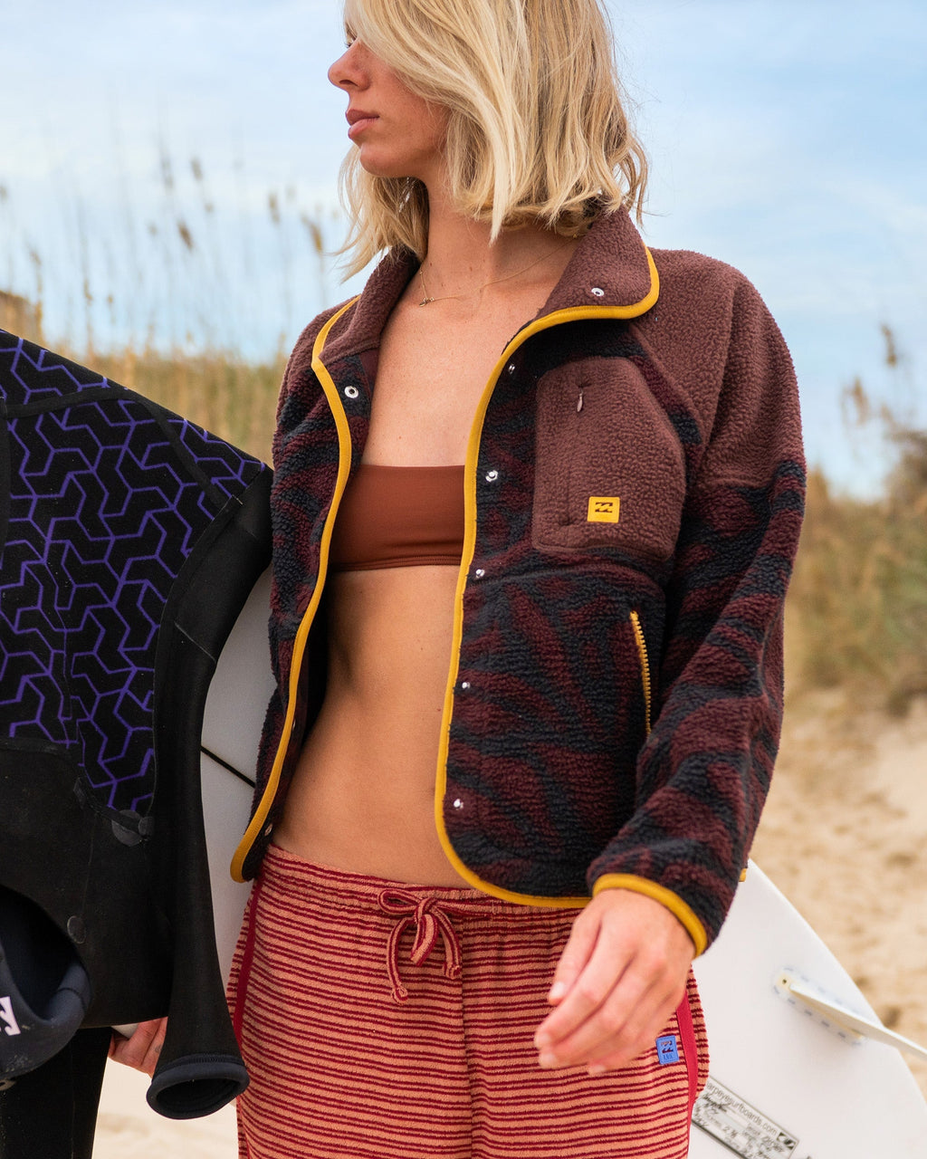 Billabong A/Div Popoyo Snap Up Sherpa Fleece Jacket - Teak